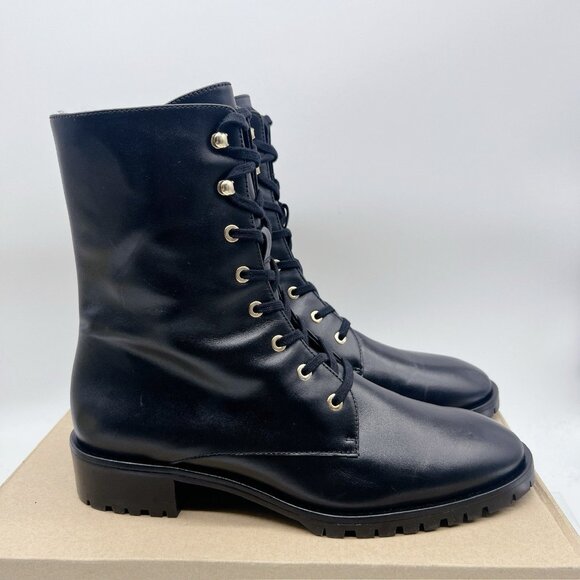 Stuart Weitzman Laine Leather Combat Lace Up Boots Black US 10 EU 40.5 NEW - Picture 6 of 13